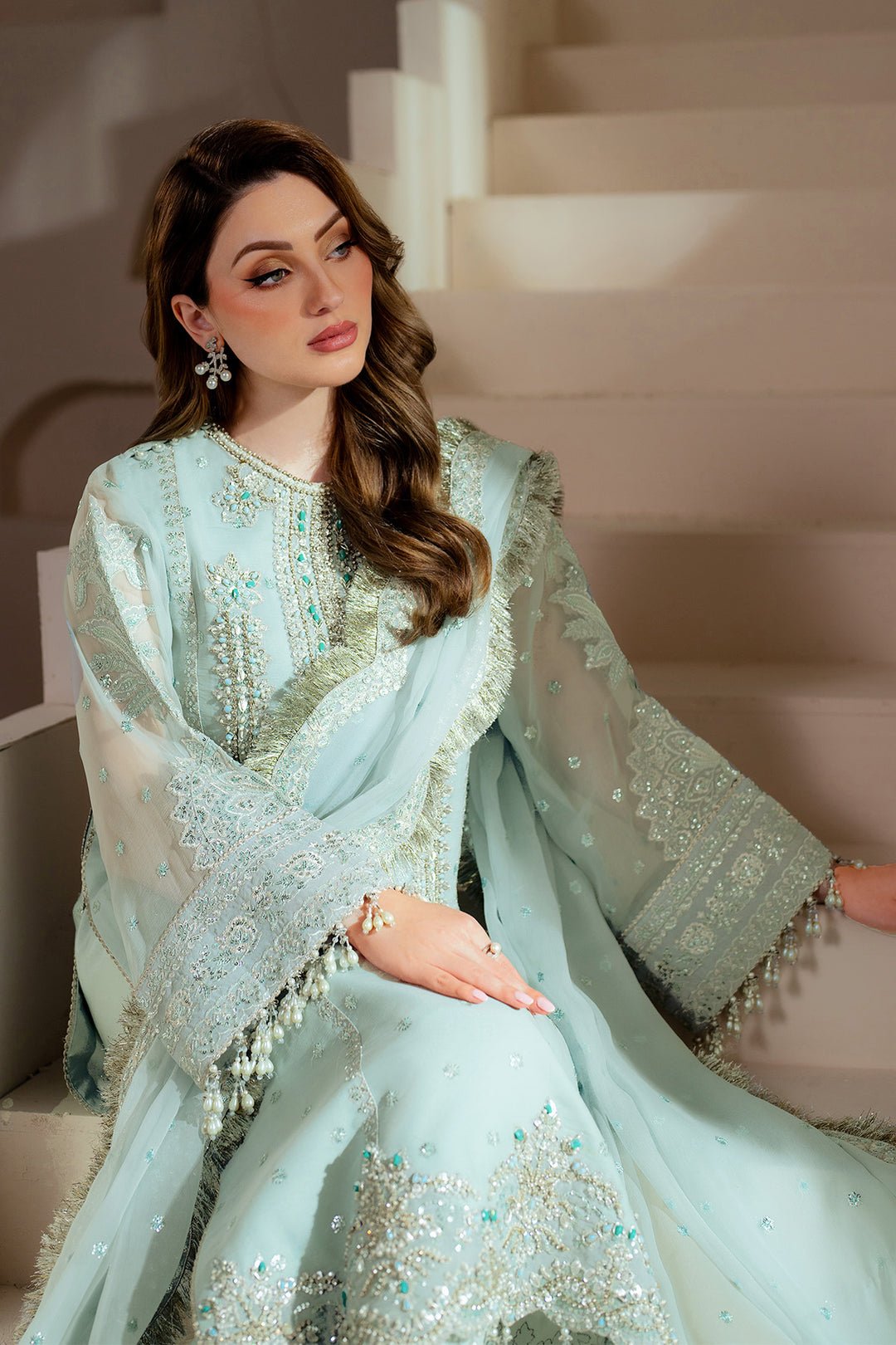 Alizeh Orla Embroidered Chiffon Party Wear Suit - Designer Photoshoot Gallery Angle 8 | IQNAZ Couture