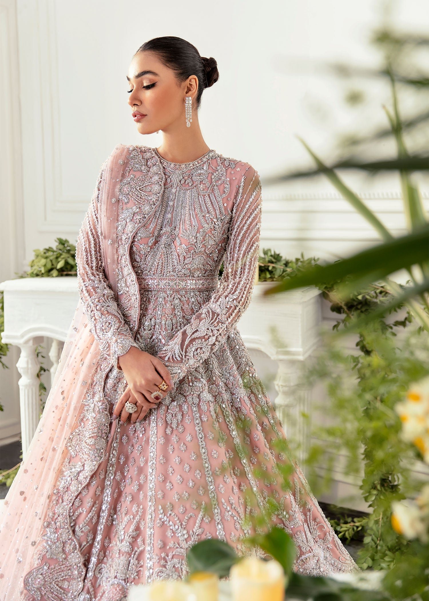 Akbar Aslam Hand Embellished Organza Party Wear Suit – Back View & Silhouette Akbar Aslam Hand Embellished Organza Party Wear Suit - Embroidered Back & Daman Silhouette Detailing | IQNAZ