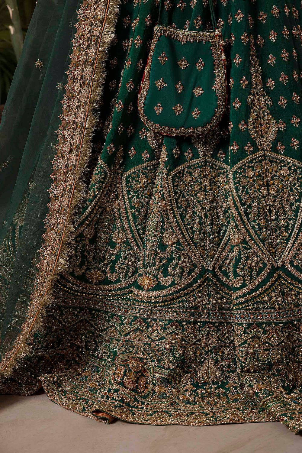 Faiza Saqlain Nuriyaa Kiara Hand Embellished Organza Party Wear Suit – Embroidery & Handwork Detail Faiza Saqlain Nuriyaa Kiara Hand Embellished Organza Party Wear Suit - Close-Up Hand Embellishment Tilla & Pearl Work | IQNAZ