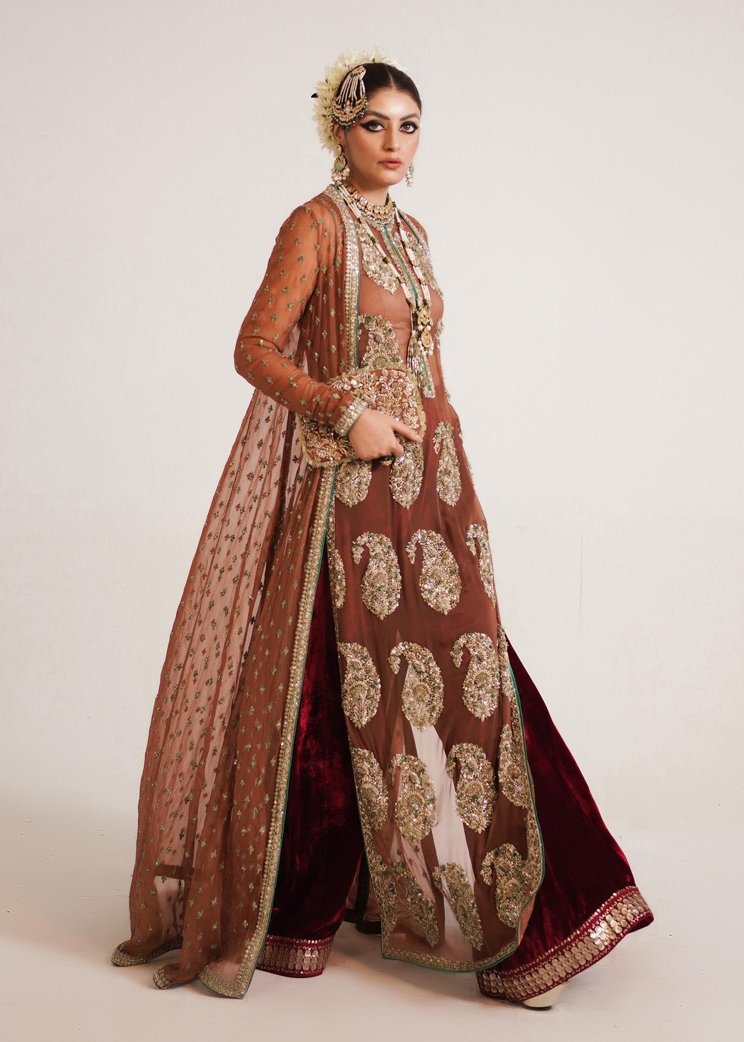 Hussain Rehar Hand Embellished Silk Party Wear Suit – Photoshoot Angle 8 Hussain Rehar Hand Embellished Silk Party Wear Suit - Designer Photoshoot Gallery Angle 8 | IQNAZ Couture