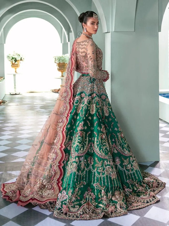 Republic Womens Wear B-15 Hand Embellished Net Bridal Lehenga - Embroidered Back & Daman Silhouette Detailing | IQNAZ