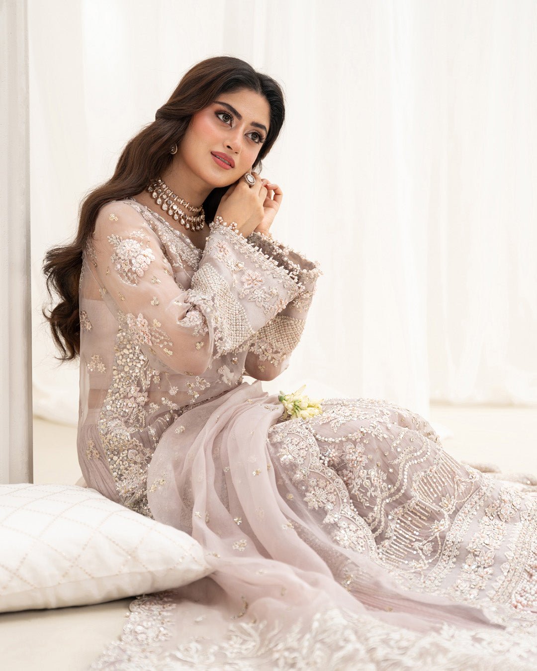 Faiza Saqlain Ela Hand Embellished Organza Party Wear Gharara – Photoshoot Angle 6 Faiza Saqlain Ela Hand Embellished Organza Party Wear Gharara - Designer Photoshoot Gallery Angle 6 | IQNAZ Couture