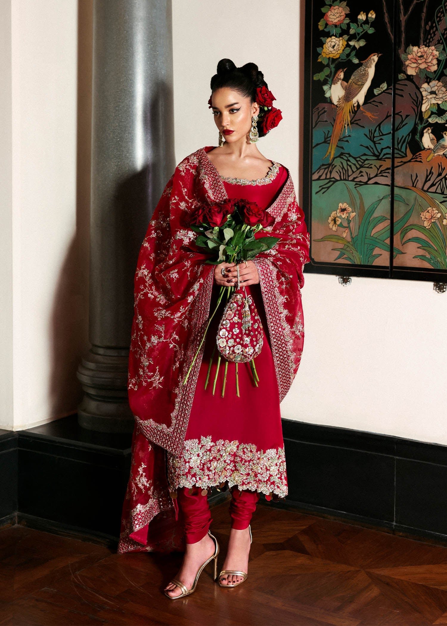 Hussain Rehar Embroidered Organza Party Wear Suit - Designer Photoshoot Gallery Angle 6 | IQNAZ Couture