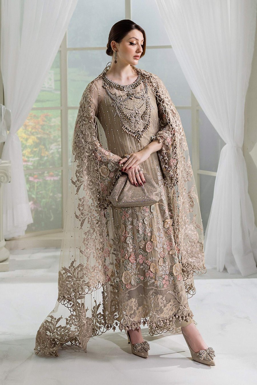 Maria B Embroidered Chiffon Party Wear Suit - Designer Photoshoot Gallery Angle 6 | IQNAZ Couture
