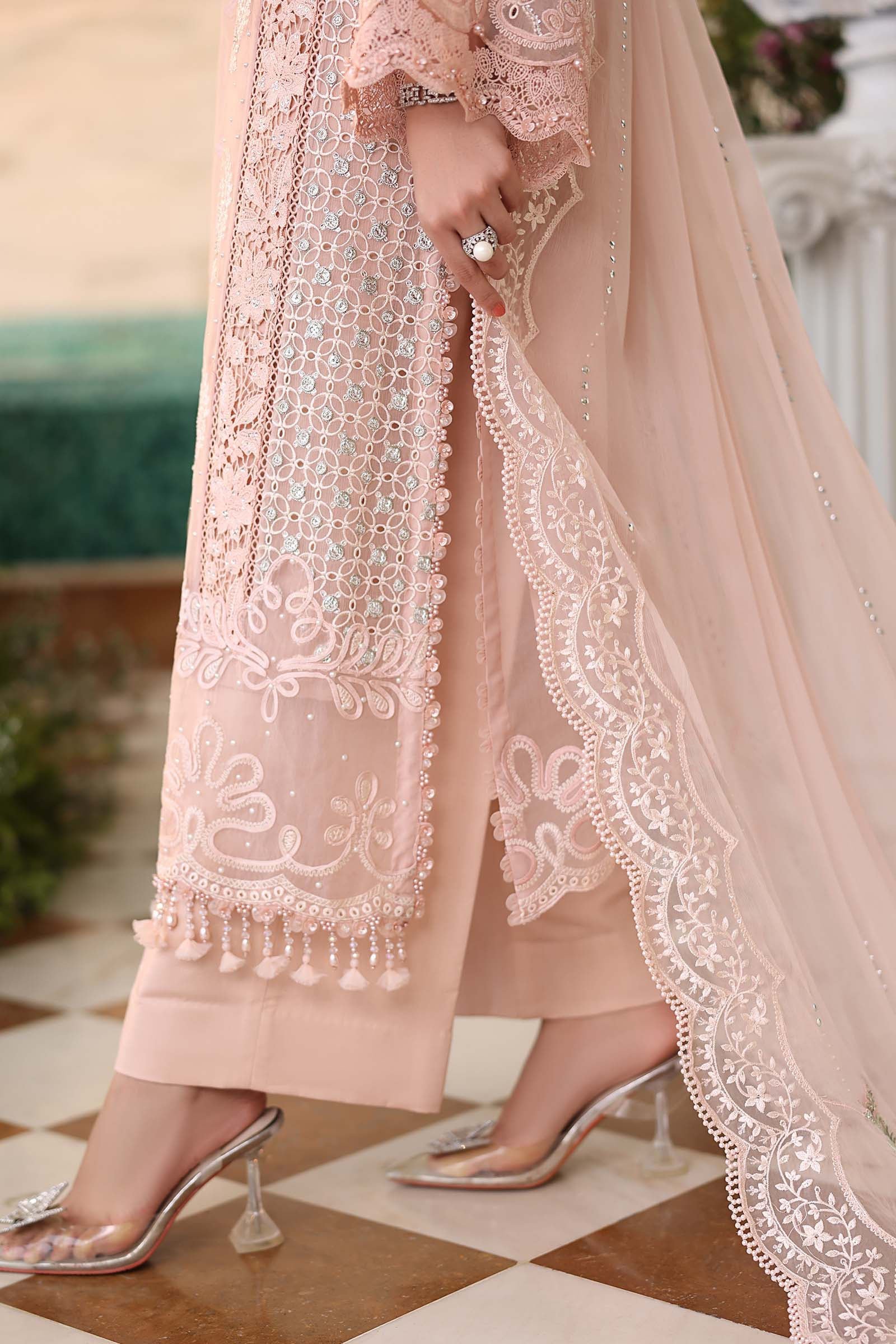 Maria B Embroidered Chiffon Party Wear Suit – Photoshoot Angle 9 Maria B Embroidered Chiffon Party Wear Suit - Designer Photoshoot Gallery Angle 9 | IQNAZ Couture