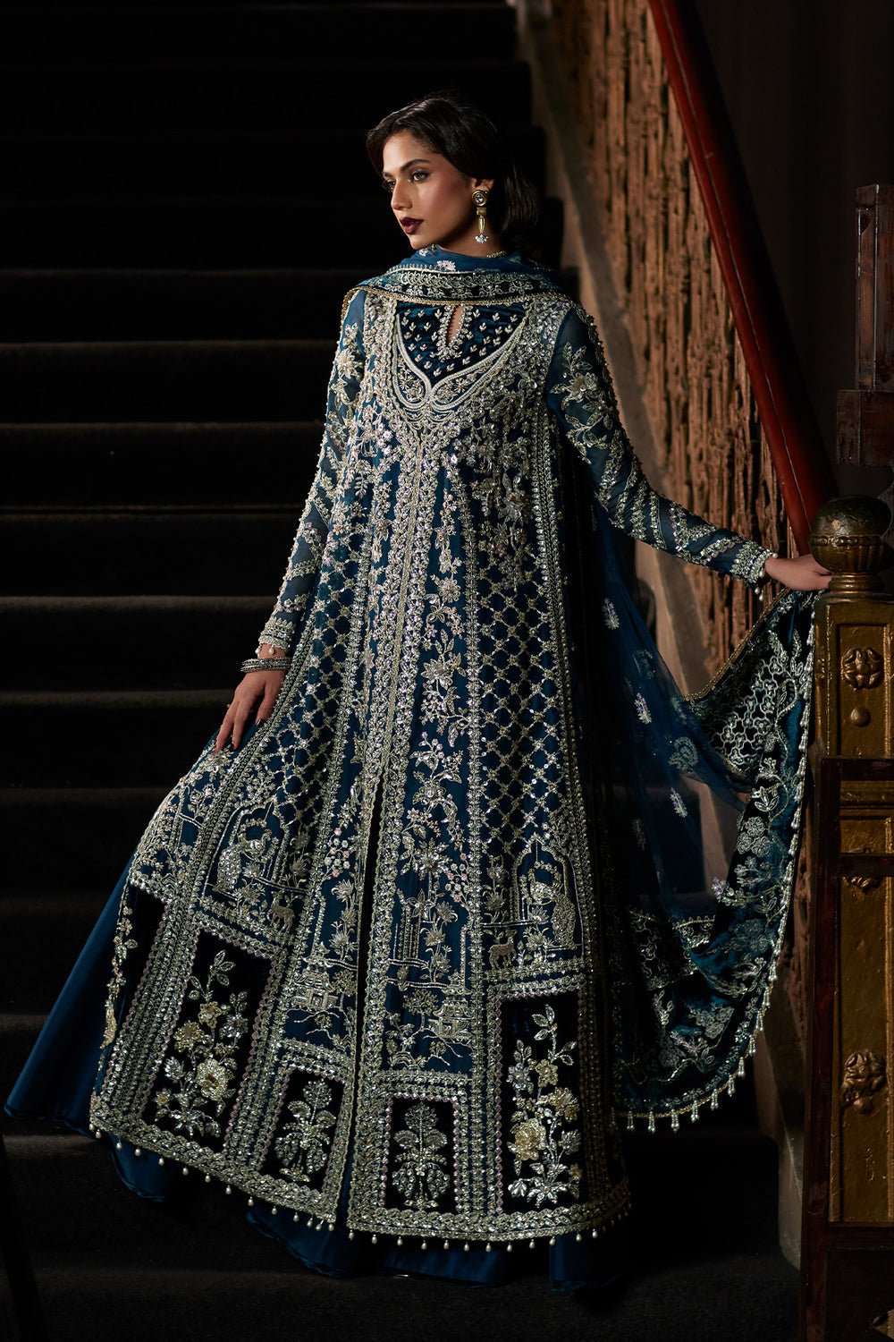 Saad Bin Shahzad Embroidered Net Party Wear Suit - Designer Photoshoot Gallery Angle 10 | IQNAZ Couture