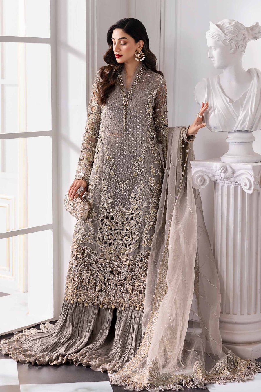 Maria B BD-3006 Hand Embellished Organza Party Wear Suit - Four-Sided Embroidered Dupatta & Pallu Border | IQNAZ