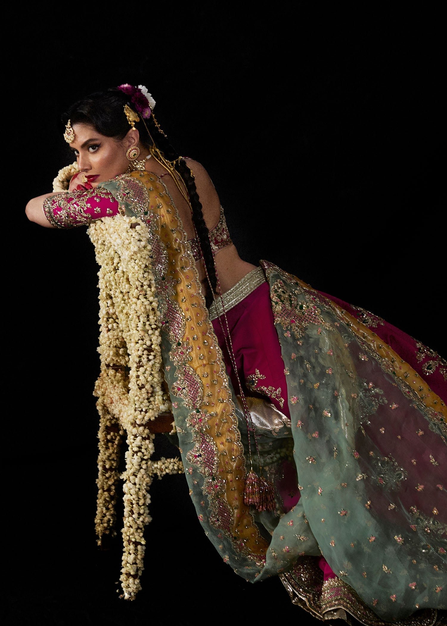 Hussain Rehar Laal Hand Embellished Organza Party Wear Suit - Designer Photoshoot Gallery Angle 7 | IQNAZ Couture