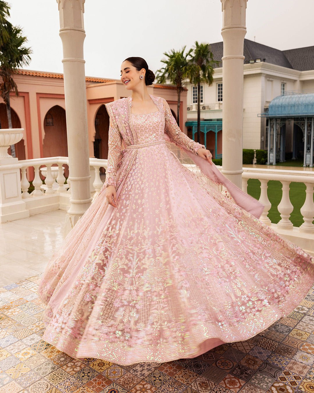 Faiza Saqlain Hand Embellished Silk Party Wear Suit – Dupatta & Border Detailing Faiza Saqlain Hand Embellished Silk Party Wear Suit - Four-Sided Embroidered Dupatta & Pallu Border | IQNAZ