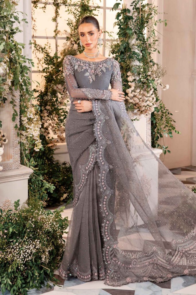 Maria B BD-2902 Hand Embellished Organza Party Wear Suit - Model Front Look | Pakistani Designer Replica Wholesale | IQNAZ