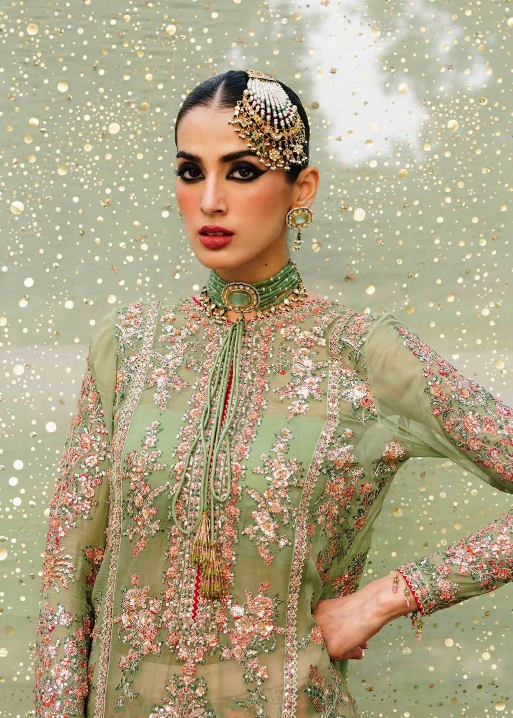 Hussain Rehar Hand Embellished Chiffon Party Wear Suit – Back View & Silhouette Hussain Rehar Hand Embellished Chiffon Party Wear Suit - Embroidered Back & Daman Silhouette Detailing | IQNAZ