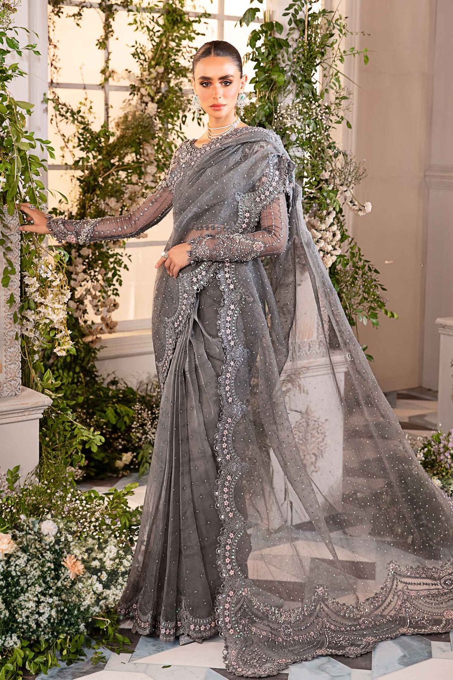 Maria B BD-2902 Hand Embellished Organza Party Wear Suit - Designer Photoshoot Gallery Angle 6 | IQNAZ Couture