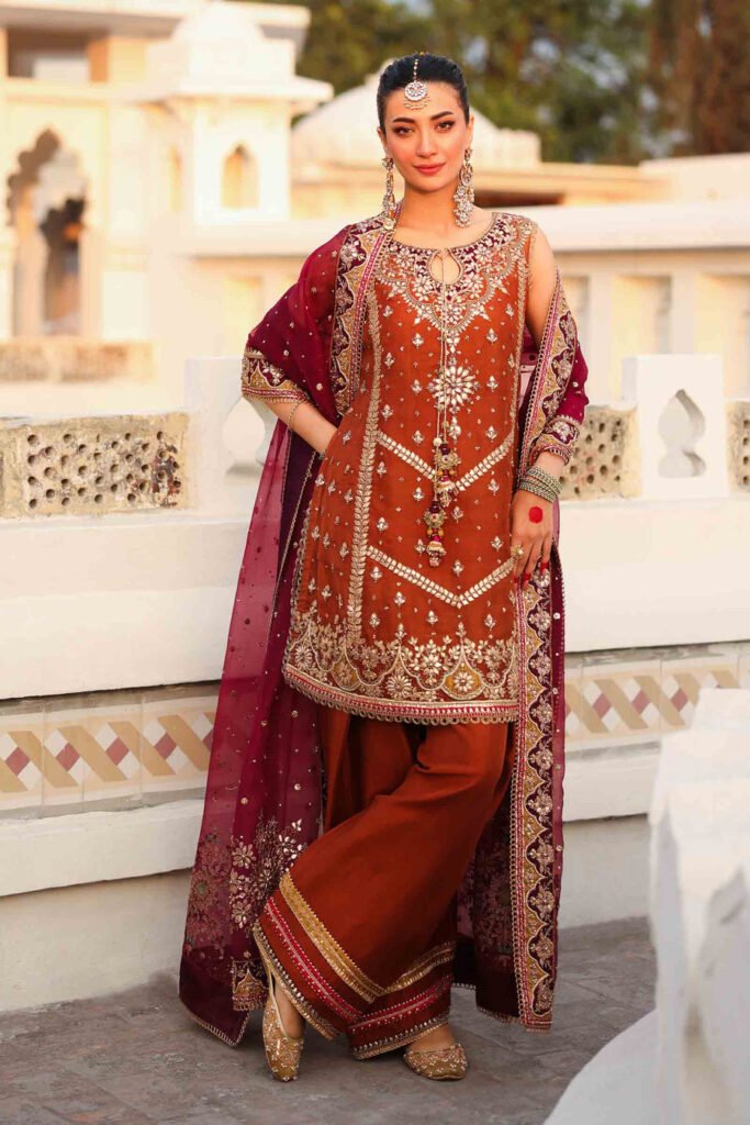 Maria B Embroidered Organza Party Wear Suit - Model Front Look | Pakistani Designer Replica Wholesale | IQNAZ