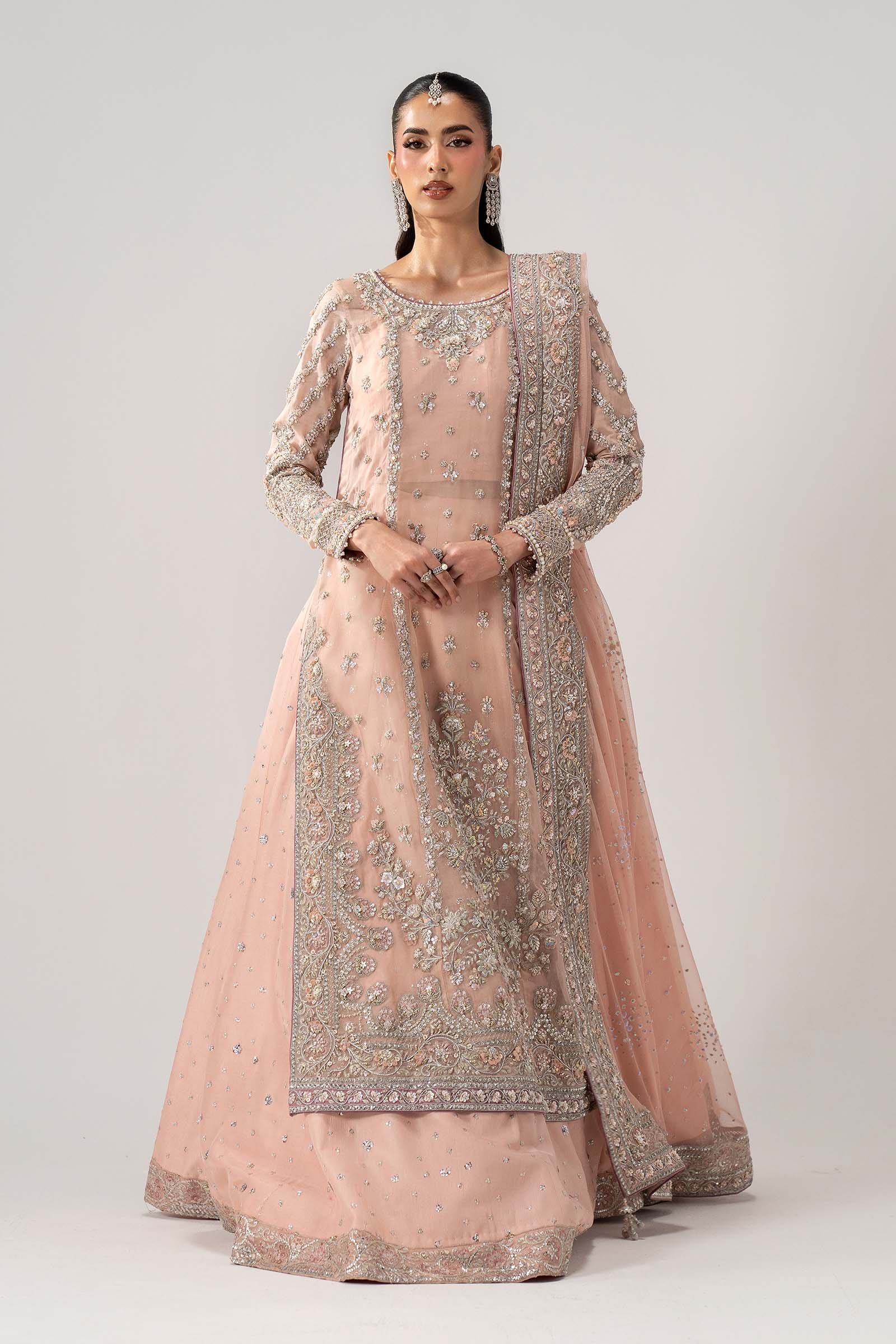 Maria B Hand Embellished Organza Party Wear Suit – Model Front View Maria B Hand Embellished Organza Party Wear Suit - Model Front Look | Pakistani Designer Replica Wholesale | IQNAZ