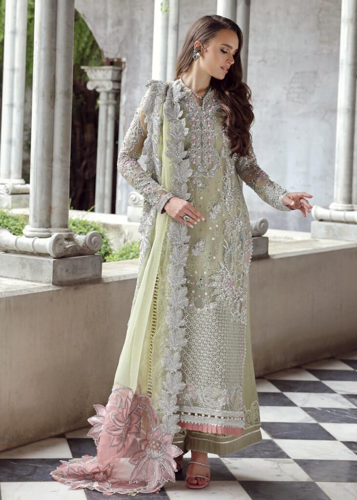 Maryum Hussain Embroidered Organza Party Wear Suit - Model Front Look | Pakistani Designer Replica Wholesale | IQNAZ