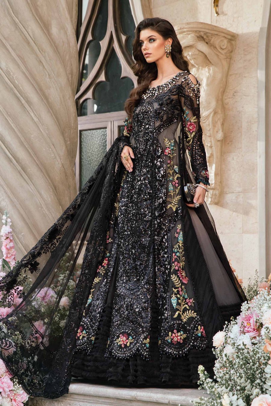 Maria B BD-2802 Hand Embellished Organza Flared Suit – Dupatta & Border Detailing Maria B BD-2802 Hand Embellished Organza Flared Suit - Four-Sided Embroidered Dupatta & Pallu Border | IQNAZ