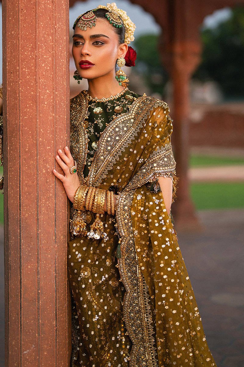 Mohsin Naveed Ranjha Afsana Hand Embellished Silk Party Wear Suit - Matching Bottom & Trouser Fabric Details | IQNAZ
