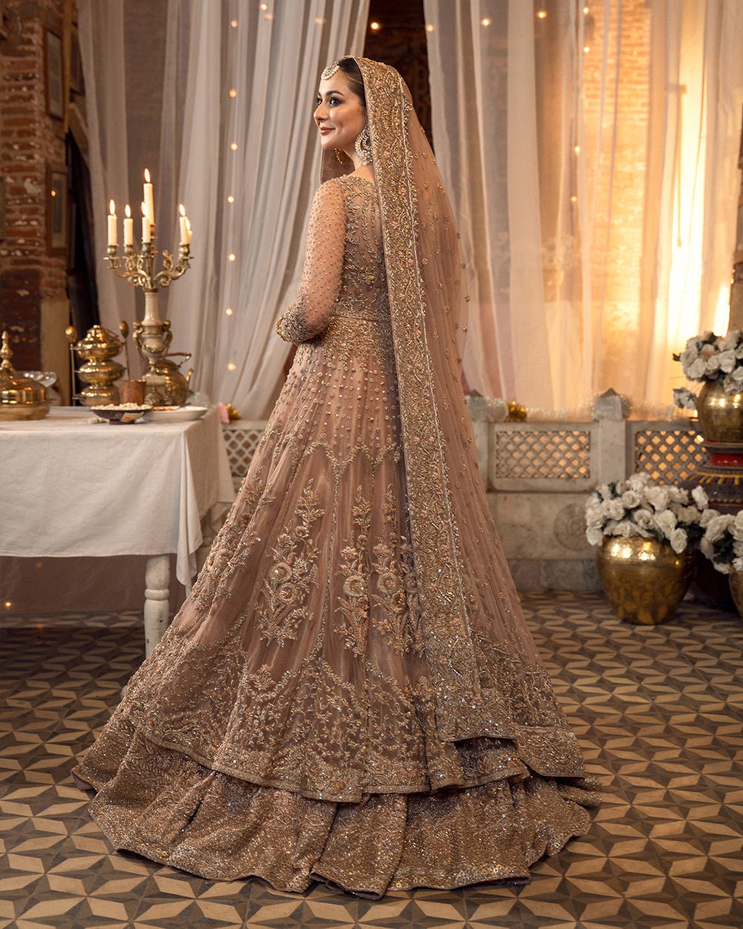 Faiza Saqlain Mahra Hand Embellished Net Party Wear Suit - Embroidered Back & Daman Silhouette Detailing | IQNAZ
