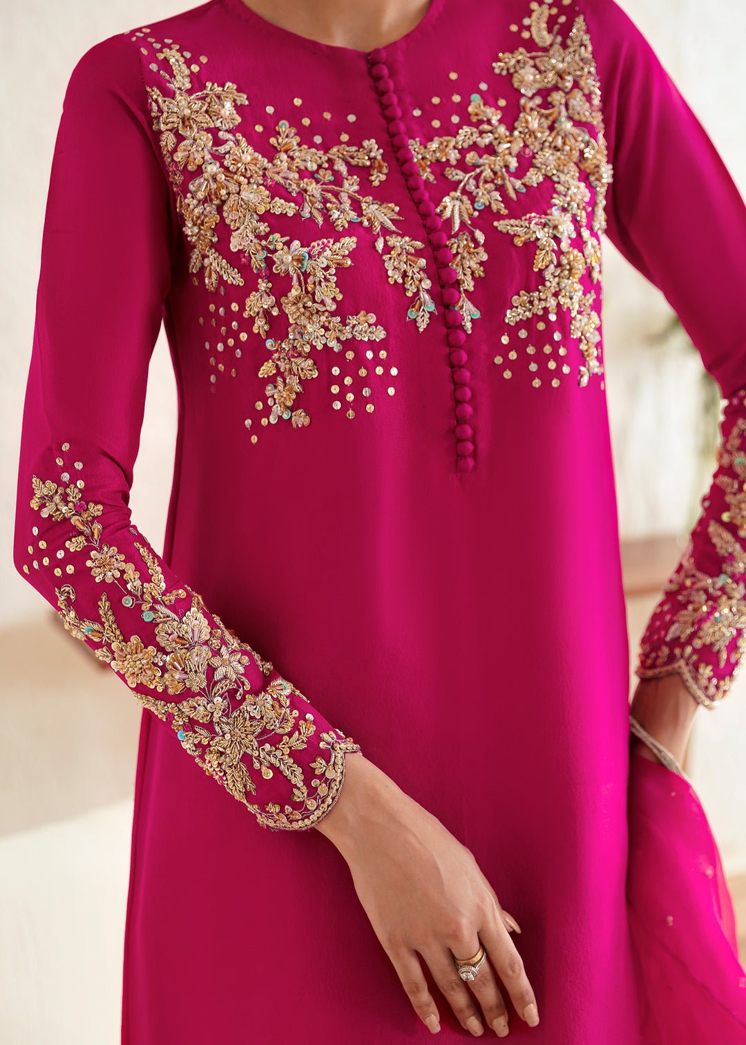 Kanwal Malik Myra Embroidered Organza Party Wear Suit - Close-Up Hand Embellishment Tilla & Pearl Work | IQNAZ