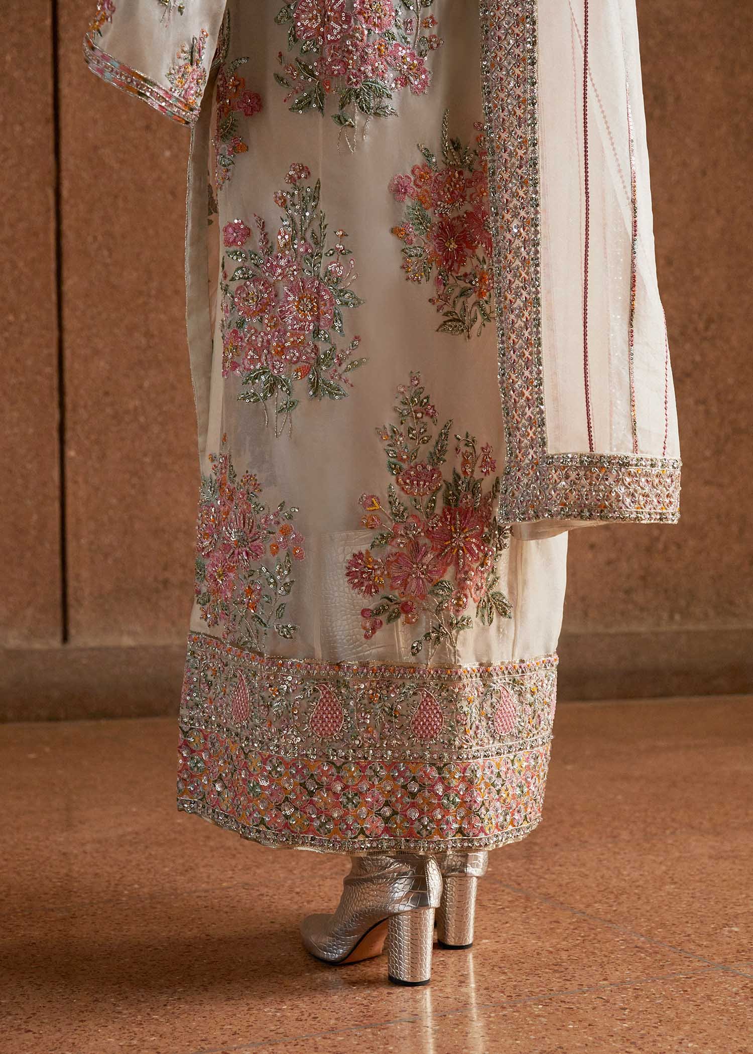 Hussain Rehar Euru Embroidered Organza Party Wear Suit - Designer Photoshoot Gallery Angle 7 | IQNAZ Couture