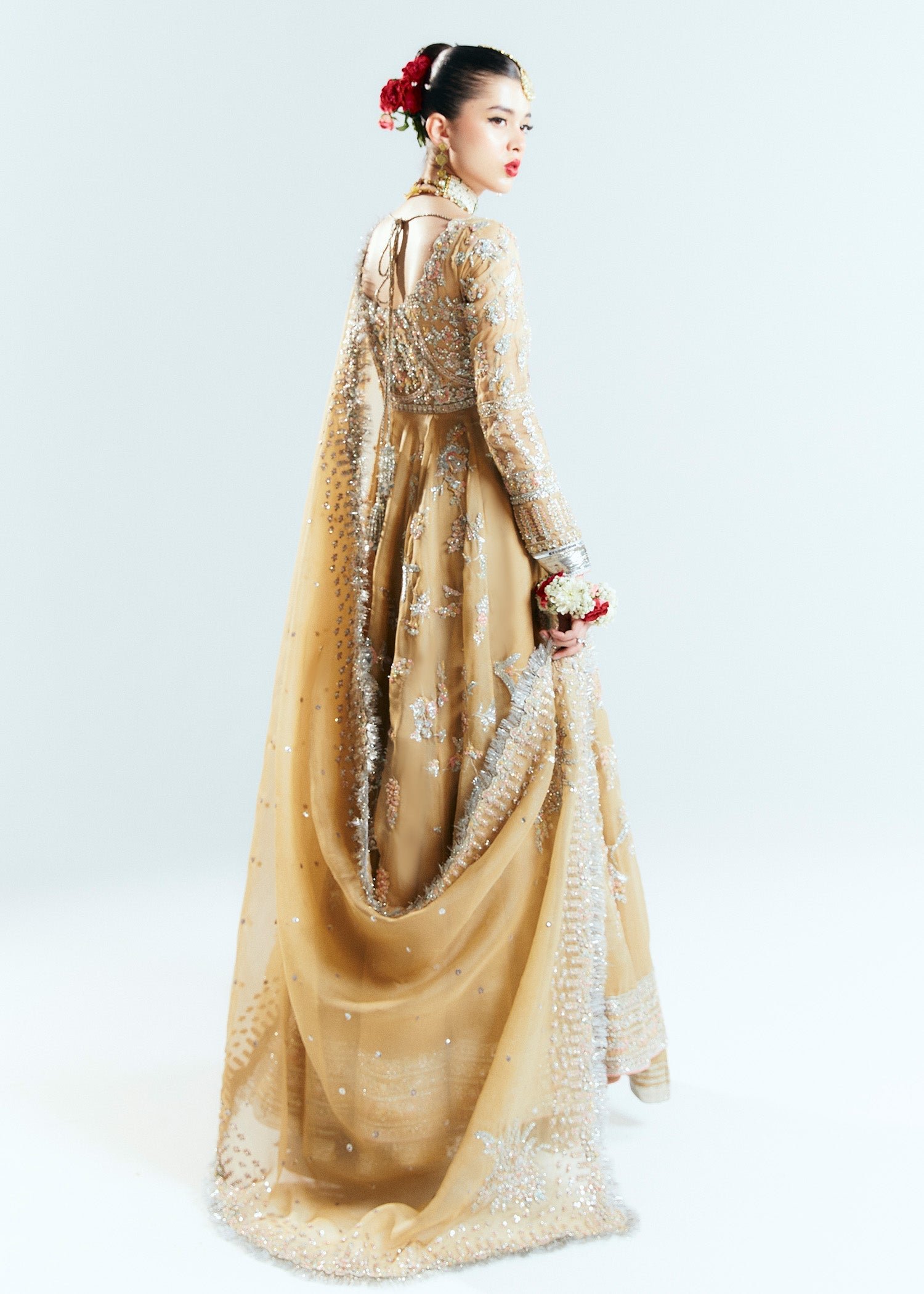 Hussain Rehar Aether Hand Embellished Organza Party Wear Suit - Designer Photoshoot Gallery Angle 6 | IQNAZ Couture