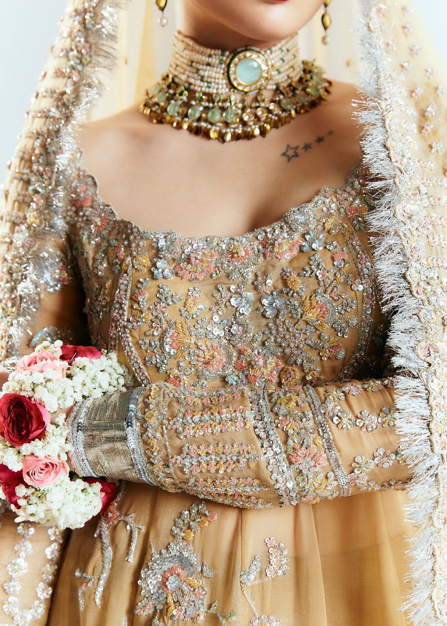 Hussain Rehar Aether Hand Embellished Organza Party Wear Suit - Designer Photoshoot Gallery Angle 8 | IQNAZ Couture