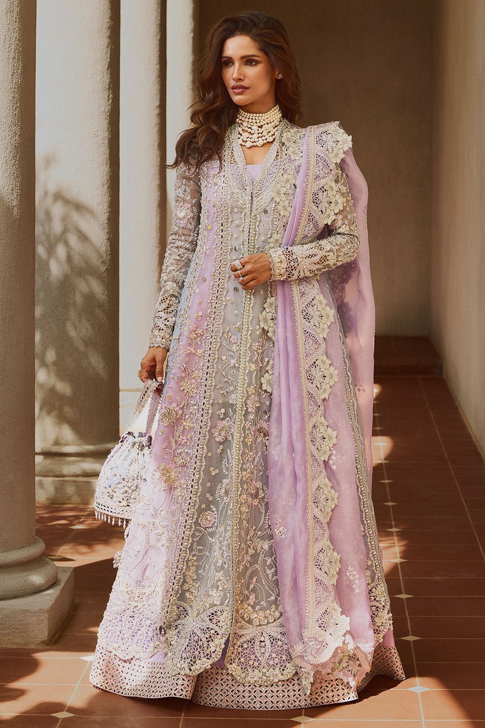Soraya Orchid Hand Embellished Organza Party Wear Suit - Matching Bottom & Trouser Fabric Details | IQNAZ