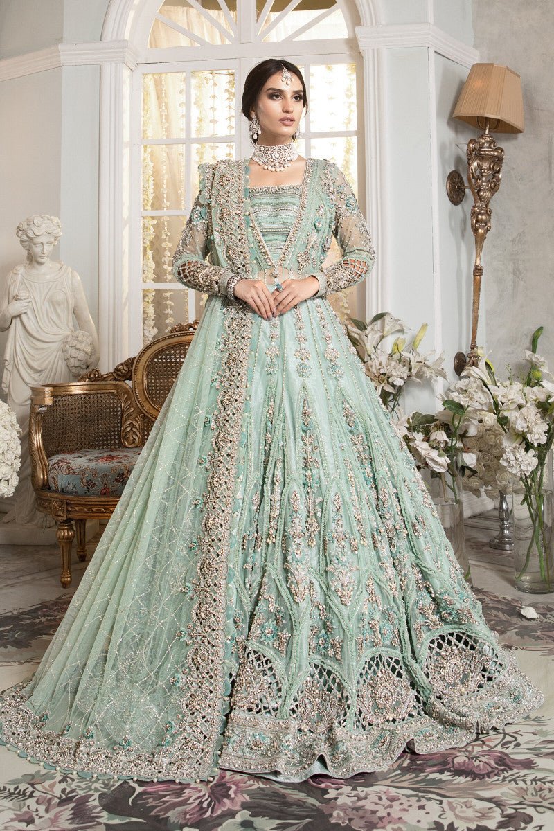 Maria B Hand Embellished Net Party Wear Suit - Model Front Look | Pakistani Designer Replica Wholesale | IQNAZ