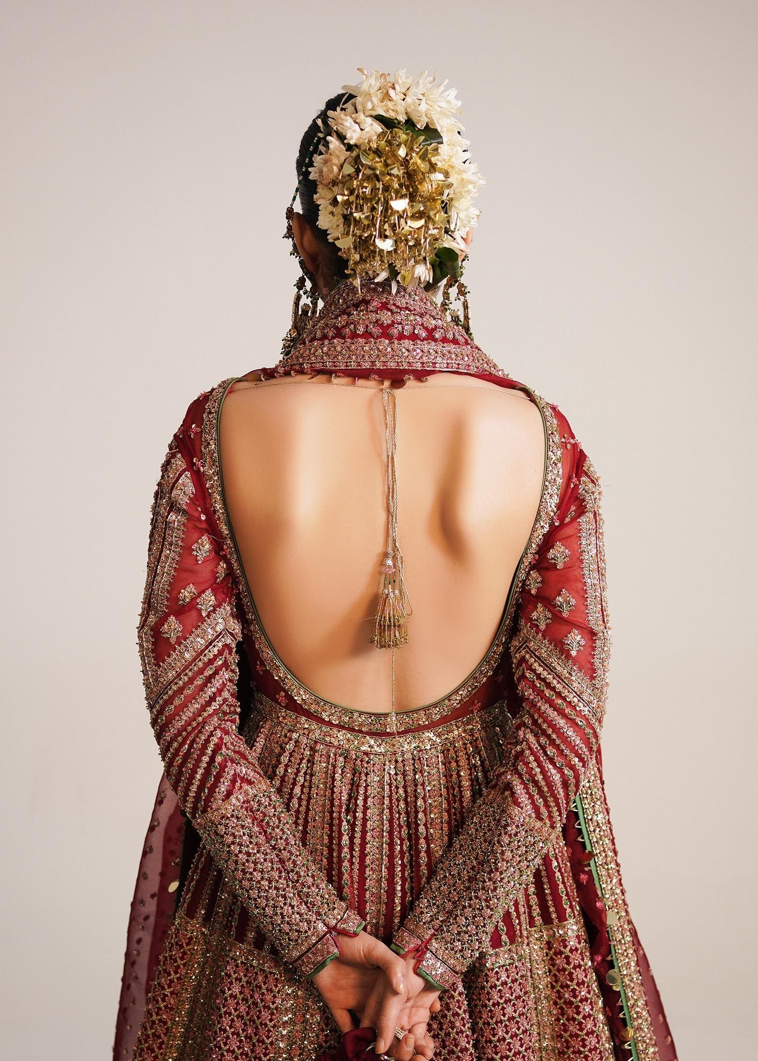 Hussain Rehar Hand Embellished Organza Party Wear Suit - Close-Up Hand Embellishment Tilla & Pearl Work | IQNAZ