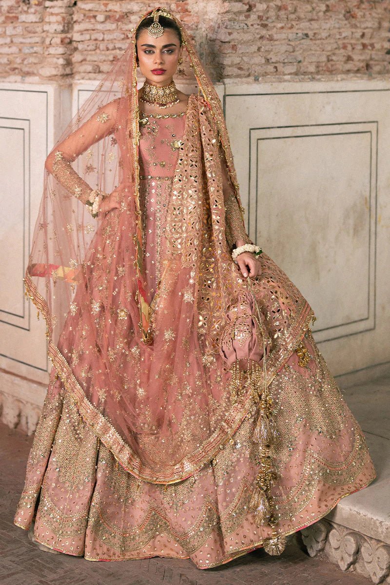 Mohsin Naveed Ranjha Hand Embellished Net Party Wear Suit – Back View & Silhouette Mohsin Naveed Ranjha Hand Embellished Net Party Wear Suit - Embroidered Back & Daman Silhouette Detailing | IQNAZ