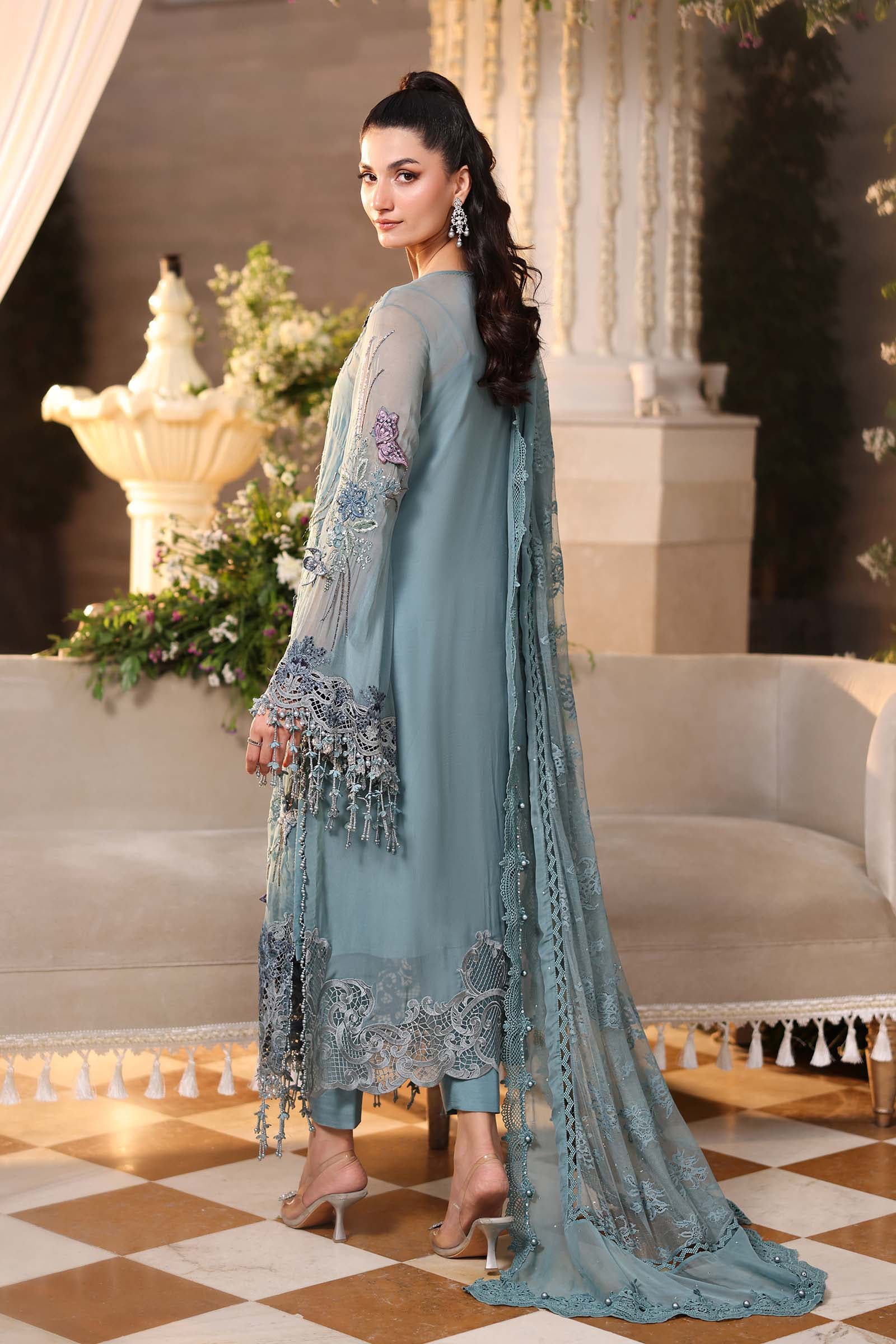 Maria B Embroidered Chiffon Party Wear Suit – Photoshoot Angle 11 Maria B Embroidered Chiffon Party Wear Suit - Designer Photoshoot Gallery Angle 11 | IQNAZ Couture