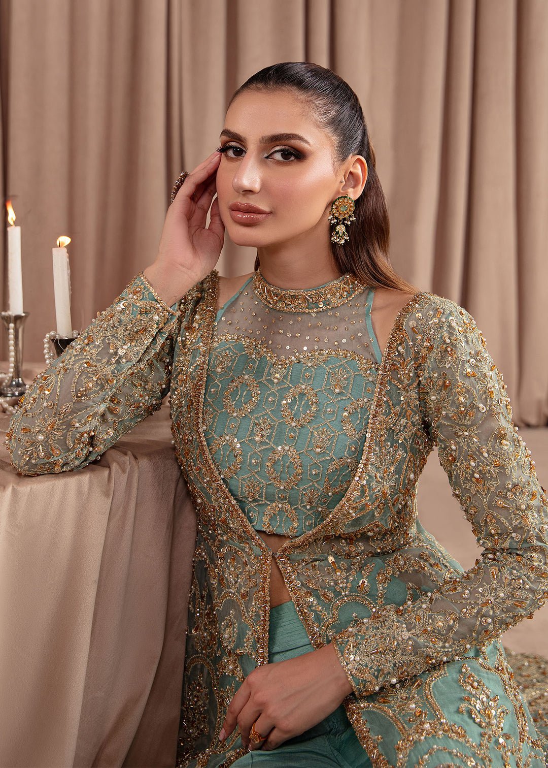 Kanwal Malik Aquamarine Embroidered Organza Party Wear Suit - Designer Photoshoot Gallery Angle 7 | IQNAZ Couture