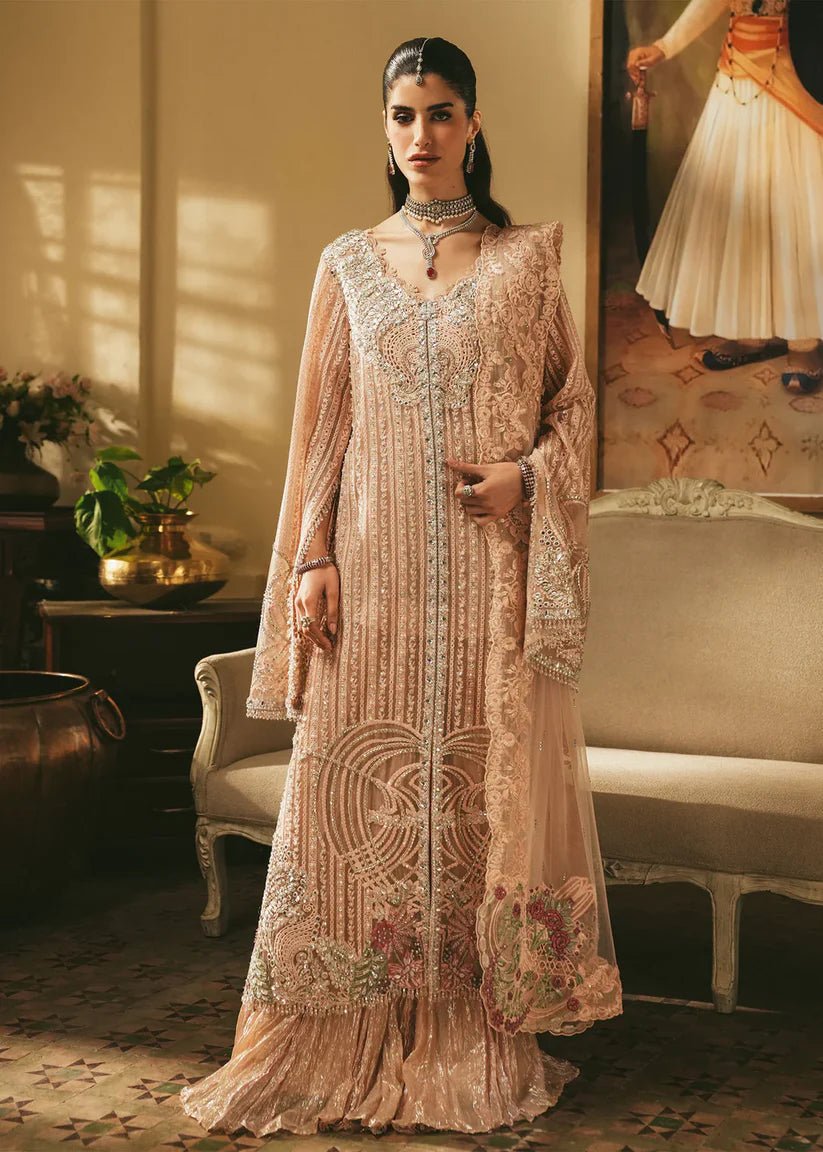 Saira Shakira Embroidered Silk Party Wear Suit - Model Front Look | Pakistani Designer Replica Wholesale | IQNAZ