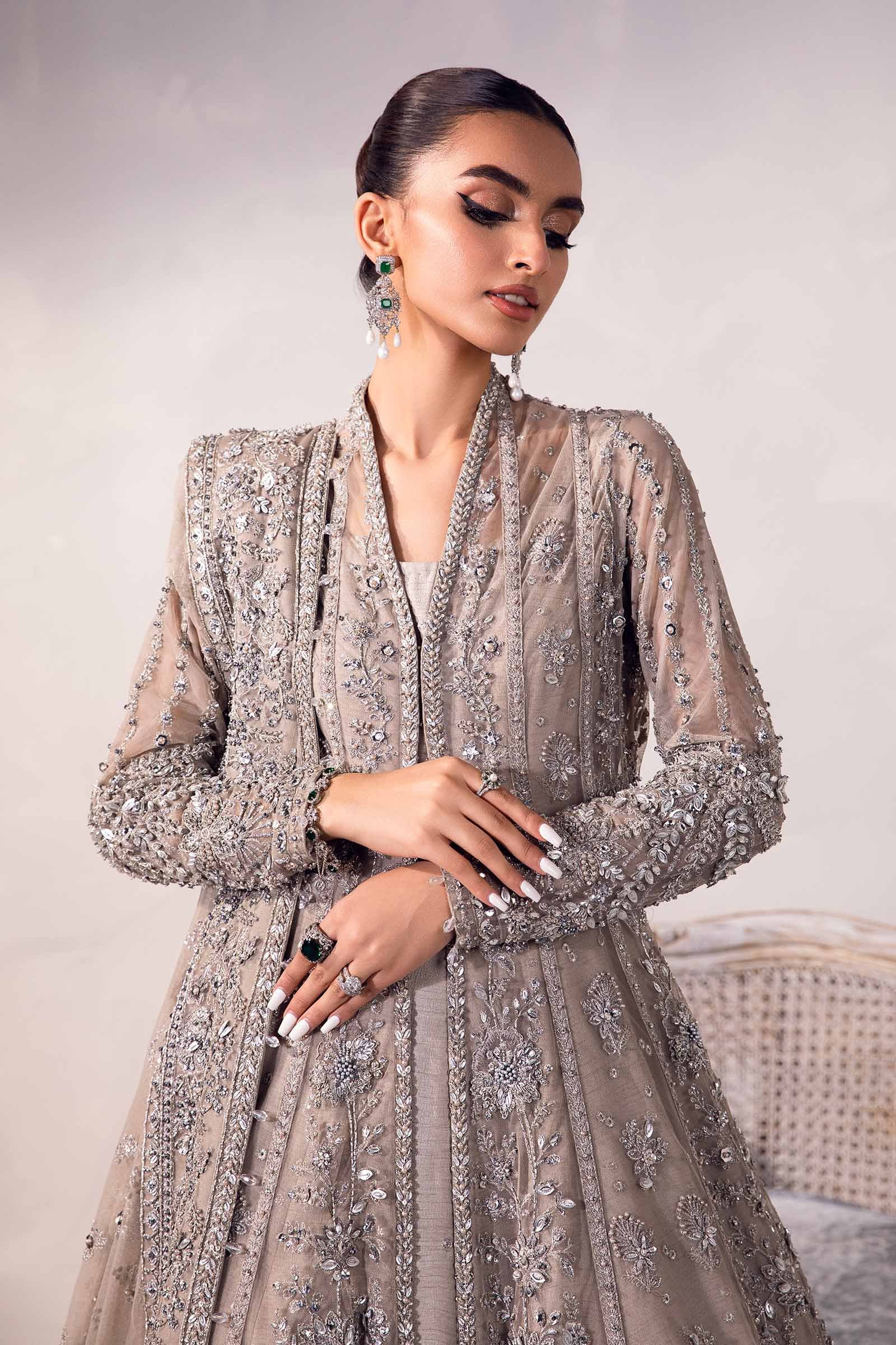 Maria B Embroidered Organza Party Wear Suit – Back View & Silhouette Maria B Embroidered Organza Party Wear Suit - Embroidered Back & Daman Silhouette Detailing | IQNAZ