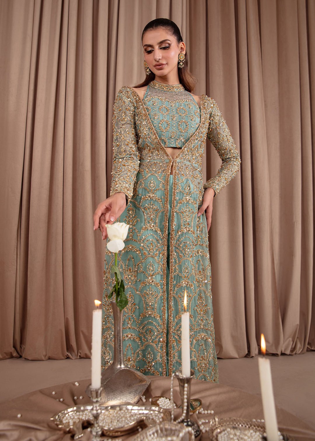 Kanwal Malik Aquamarine Embroidered Organza Party Wear Suit - Designer Photoshoot Gallery Angle 6 | IQNAZ Couture