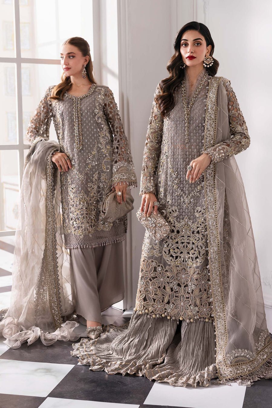 Maria B BD-3006 Hand Embellished Organza Party Wear Suit - Model Front Look | Pakistani Designer Replica Wholesale | IQNAZ