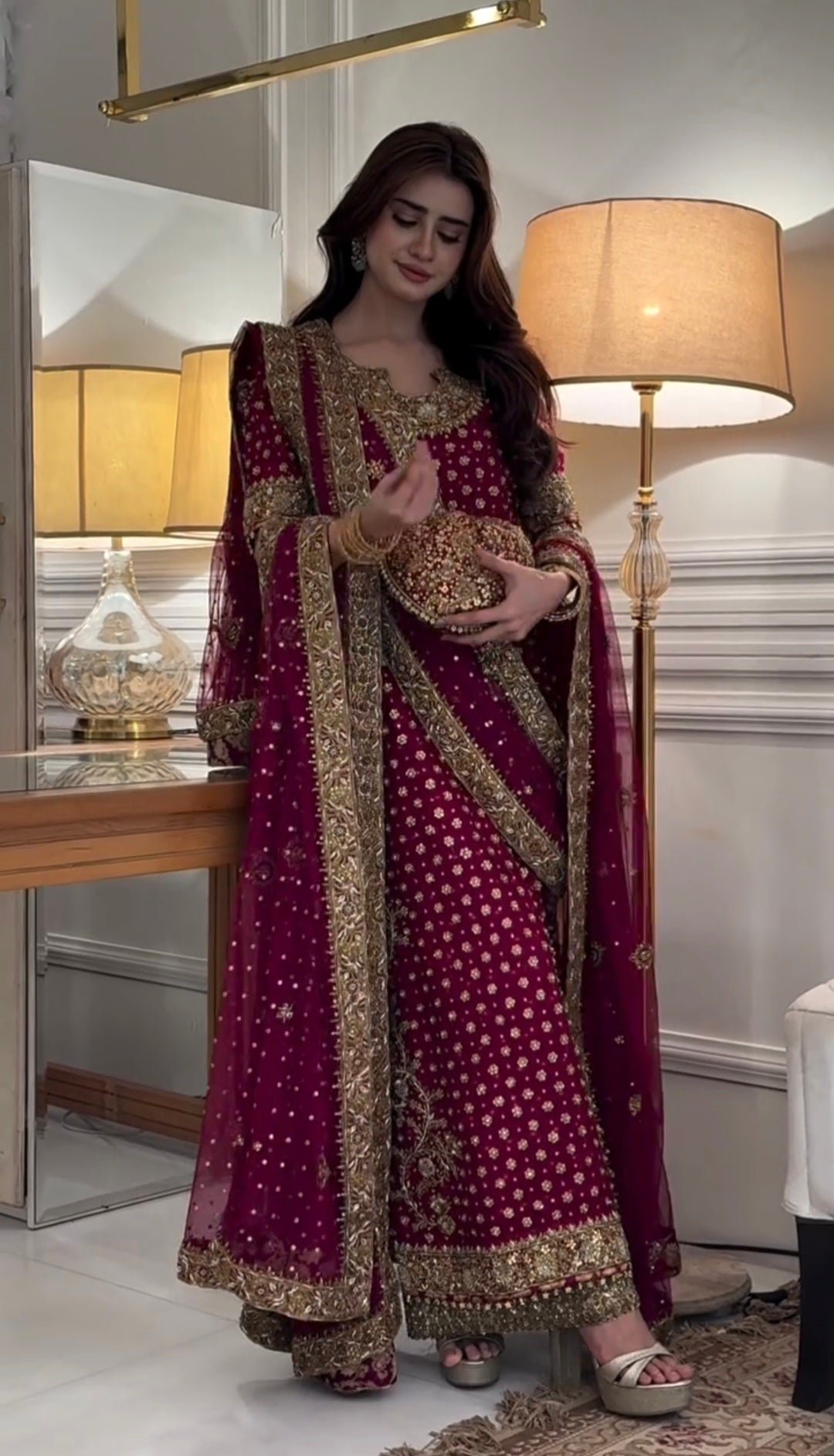 Haris Shakeel Hand Embellished Organza Party Wear Suit – Model Front View Haris Shakeel Hand Embellished Organza Party Wear Suit - Model Front Look | Pakistani Designer Replica Wholesale | IQNAZ