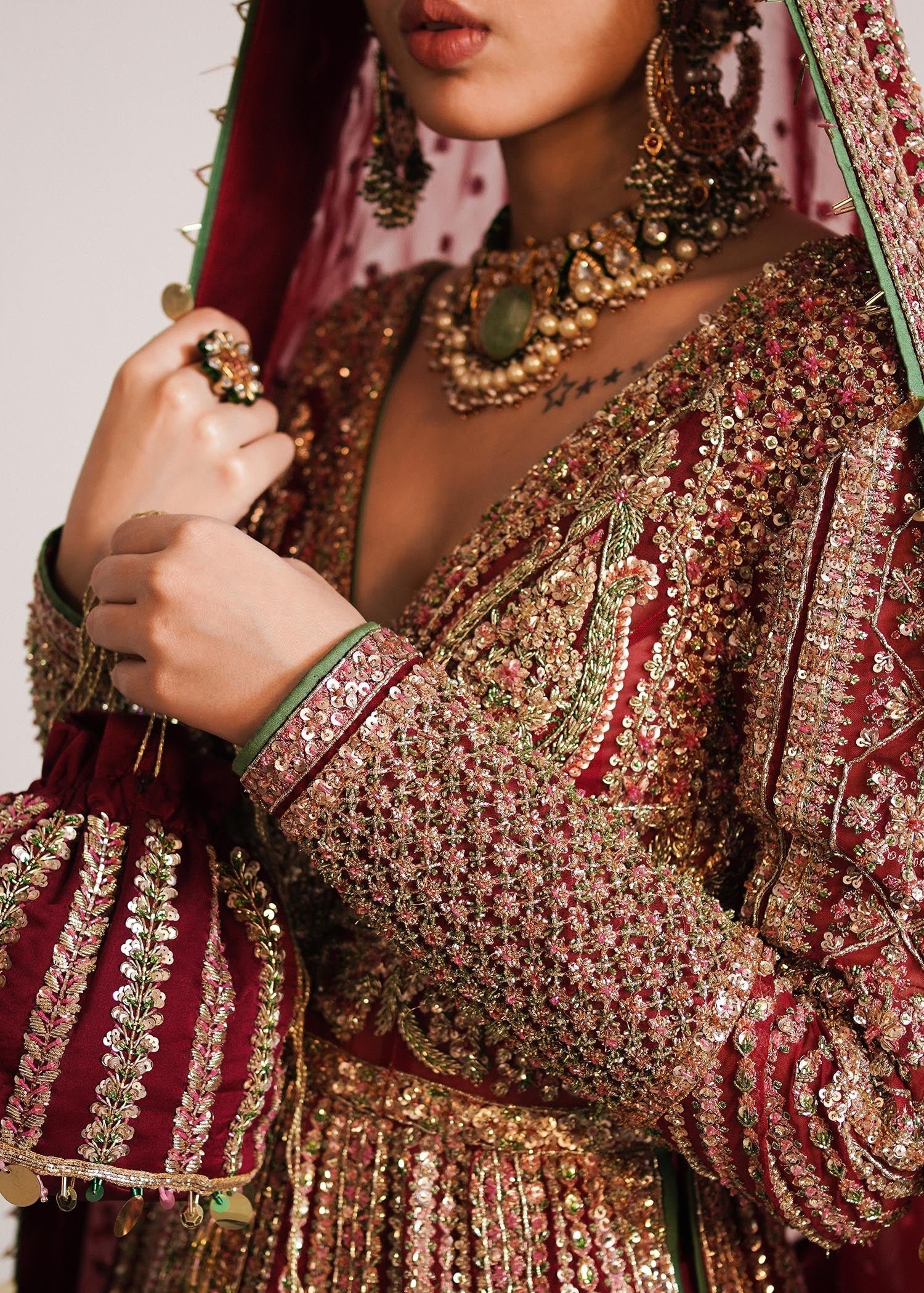 Hussain Rehar Hand Embellished Organza Party Wear Suit - Designer Photoshoot Gallery Angle 6 | IQNAZ Couture