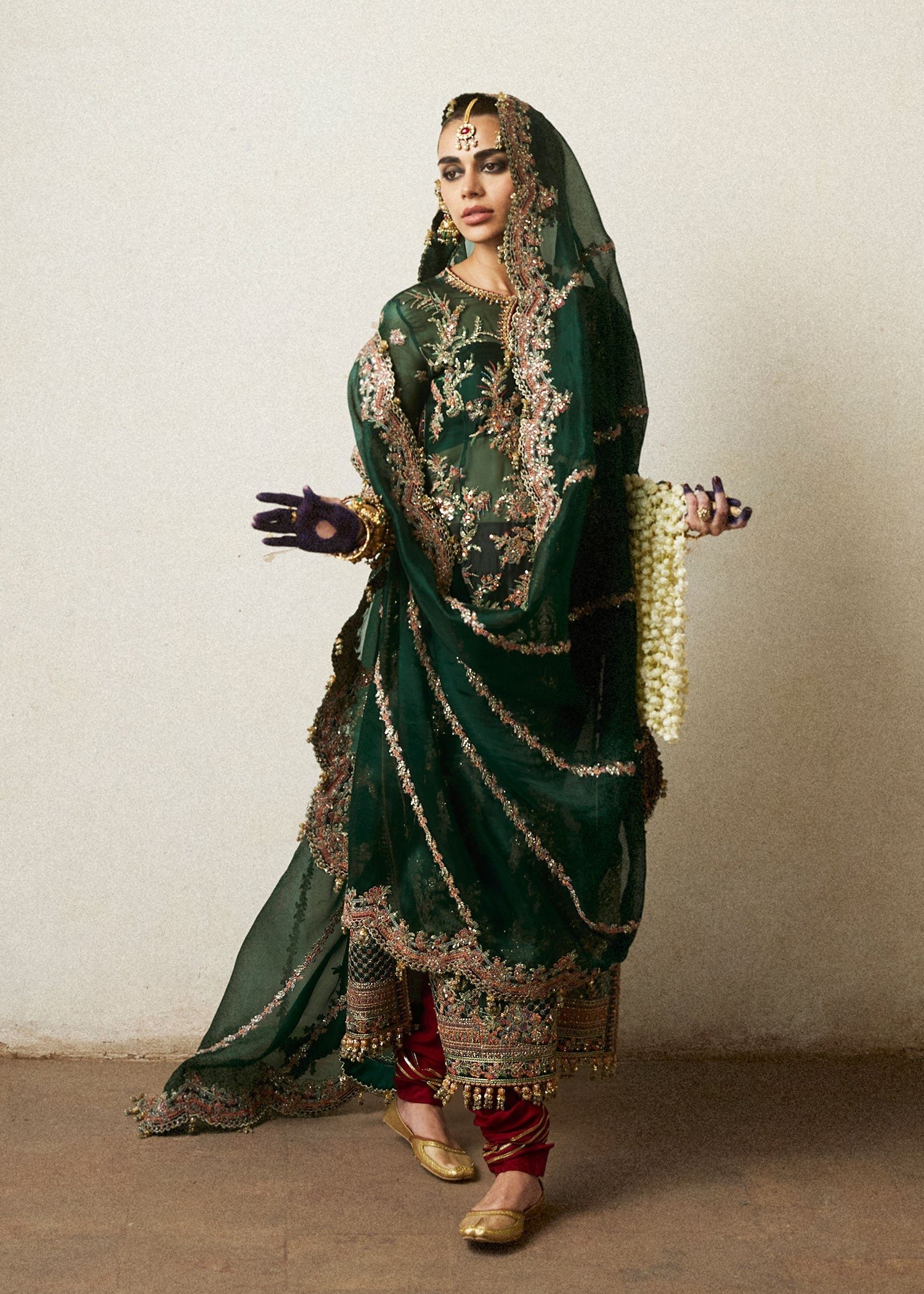 Hussain Rehar Jamali Embroidered Organza Party Wear Suit - Designer Photoshoot Gallery Angle 6 | IQNAZ Couture