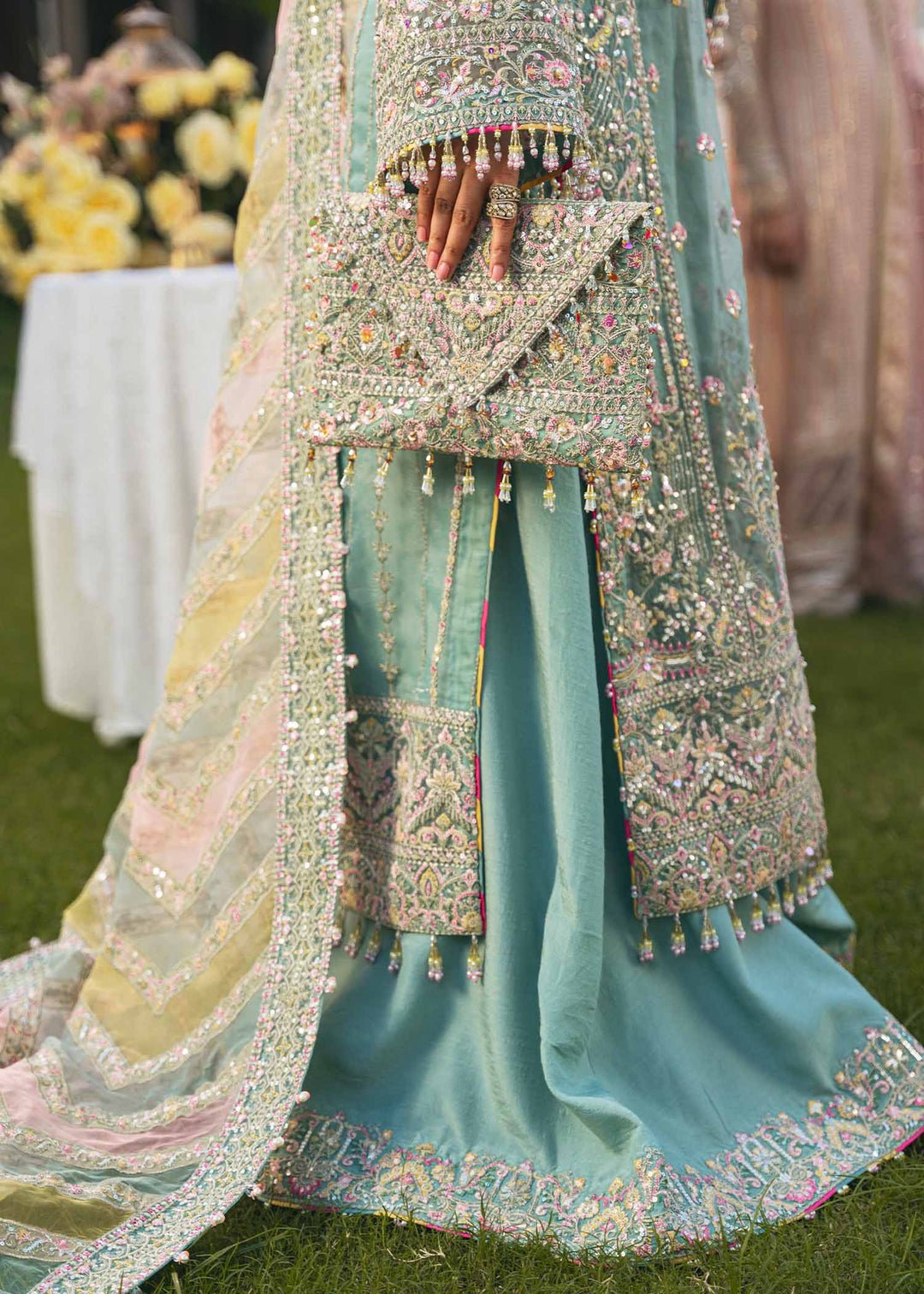Haris Shakeel Noor Embroidered Organza Party Wear Suit - Designer Photoshoot Gallery Angle 6 | IQNAZ Couture