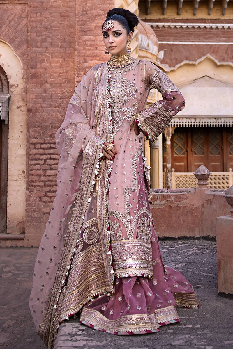 Mohsin Naveed Ranjha Aarzoo Embroidered Organza Party Wear Suit - Model Front Look | Pakistani Designer Replica Wholesale | IQNAZ