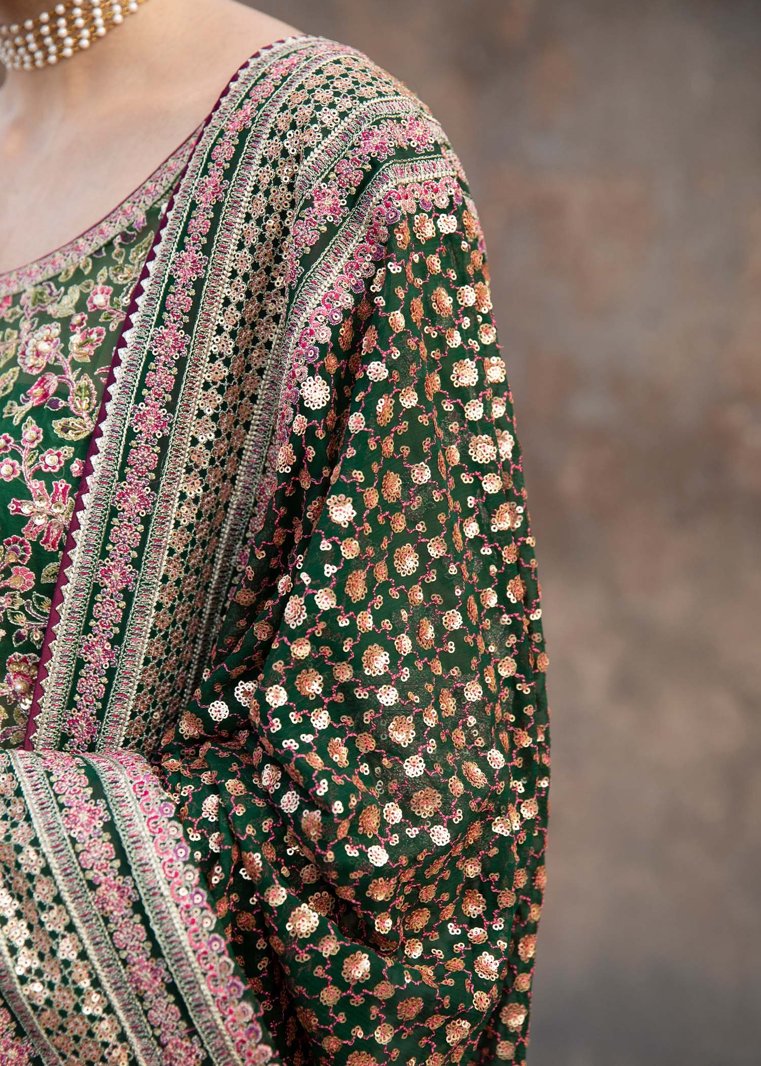 Hussain Rehar Zeenat Hand Embellished Organza Party Wear Suit - Designer Photoshoot Gallery Angle 6 | IQNAZ Couture