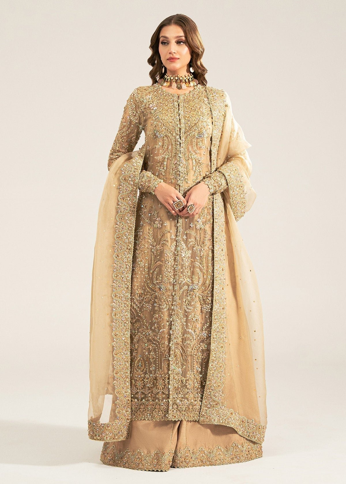 Kanwal Malik Embroidered Organza Party Wear Suit - Model Front Look | Pakistani Designer Replica Wholesale | IQNAZ