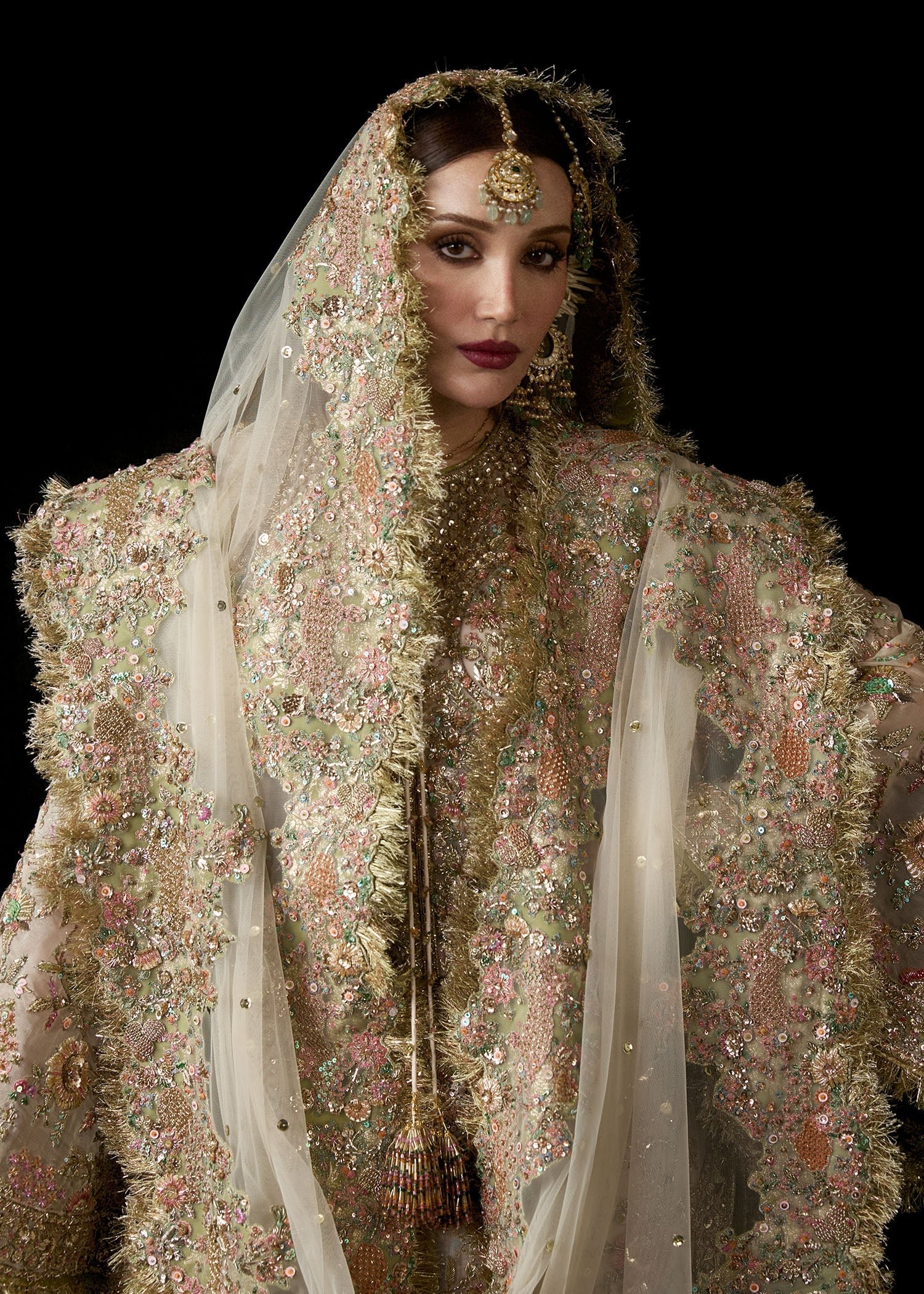 Hussain Rehar Mahtabi Embroidered Organza Party Wear Suit - Embroidered Back & Daman Silhouette Detailing | IQNAZ