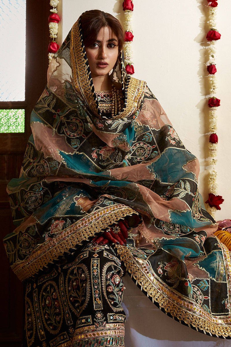 Mohsin Naveed Ranjha Gul Hand Embellished Organza Party Wear Suit - Designer Photoshoot Gallery Angle 6 | IQNAZ Couture