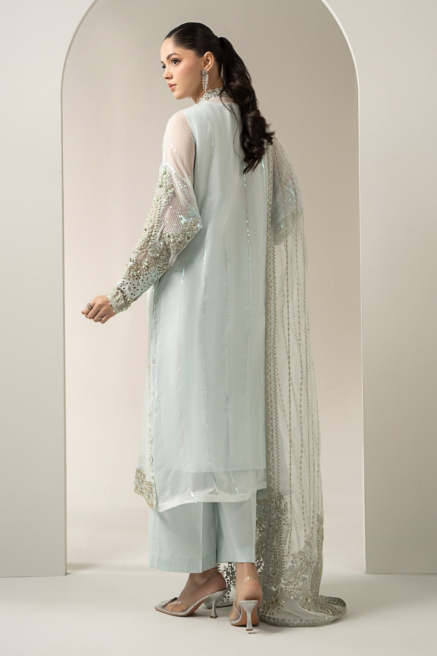 Maria B BD-3005 Embroidered Chiffon Party Wear Suit – Photoshoot Angle 13 Maria B BD-3005 Embroidered Chiffon Party Wear Suit - Designer Photoshoot Gallery Angle 13 | IQNAZ Couture