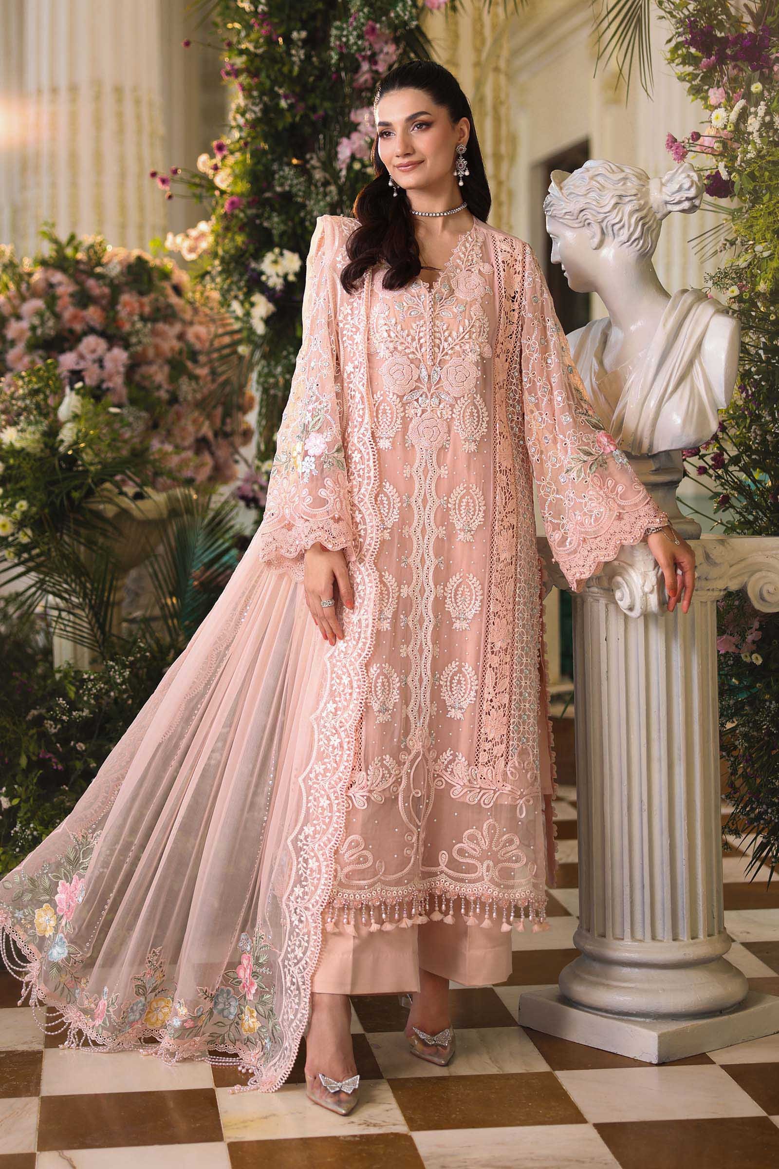 Maria B Embroidered Chiffon Party Wear Suit – Model Front View Maria B Embroidered Chiffon Party Wear Suit - Model Front Look | Pakistani Designer Replica Wholesale | IQNAZ