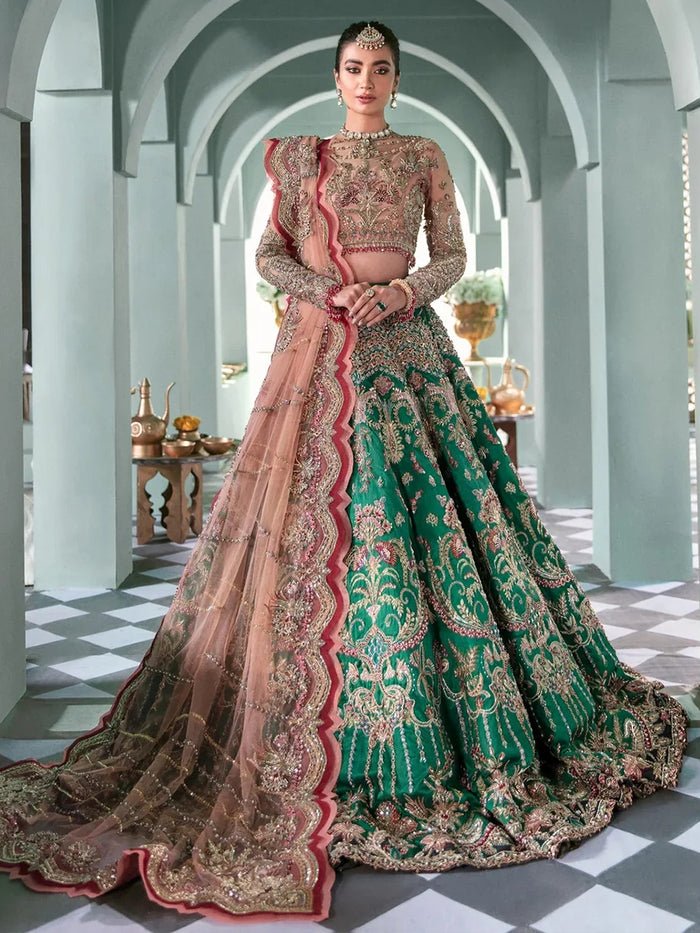 Republic Womens Wear B-15 Hand Embellished Net Bridal Lehenga - Model Front Look | Pakistani Designer Replica Wholesale | IQNAZ