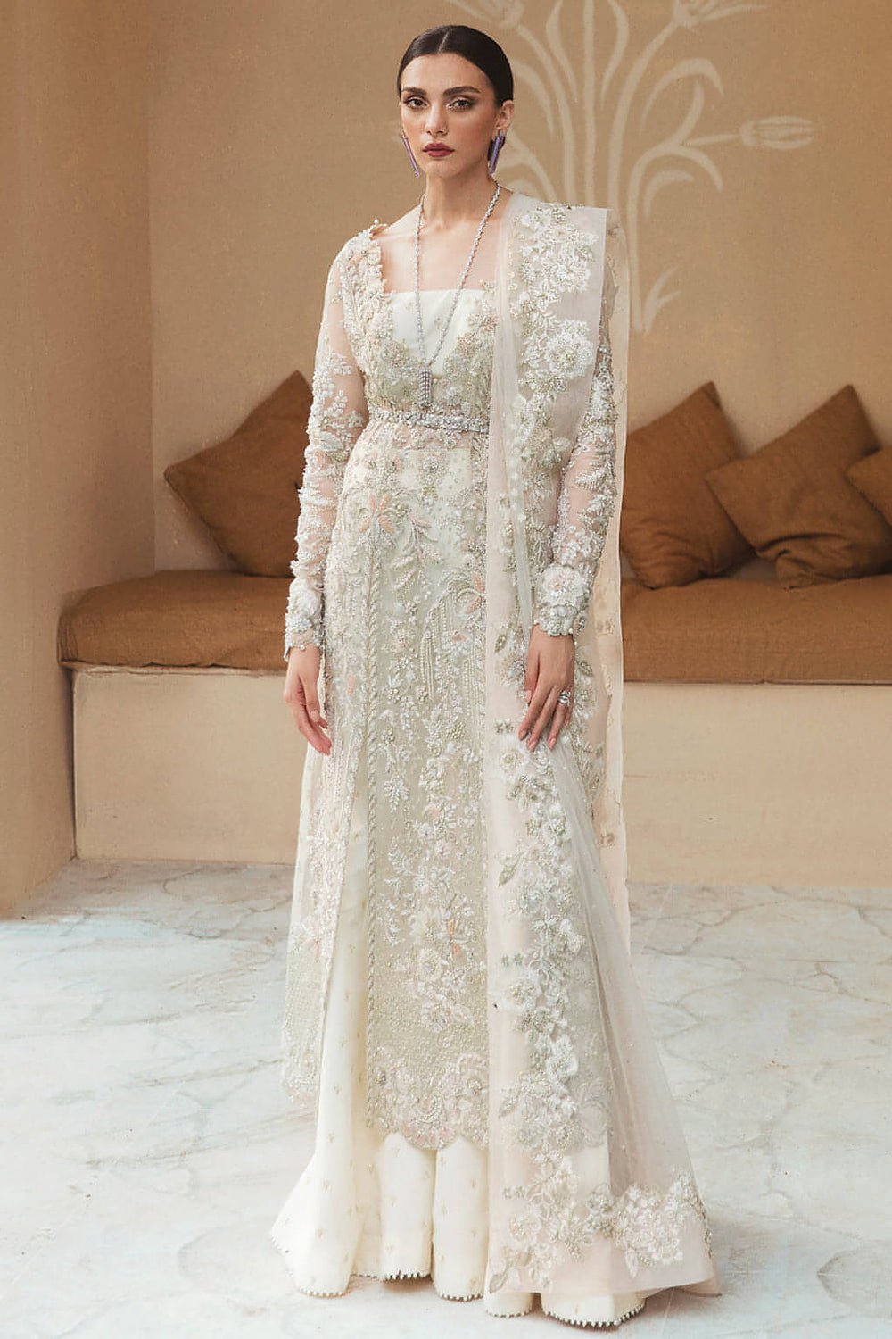 Soraya Anya Hand Embellished Net Bridal Maxi - Model Front Look | Pakistani Designer Replica Wholesale | IQNAZ