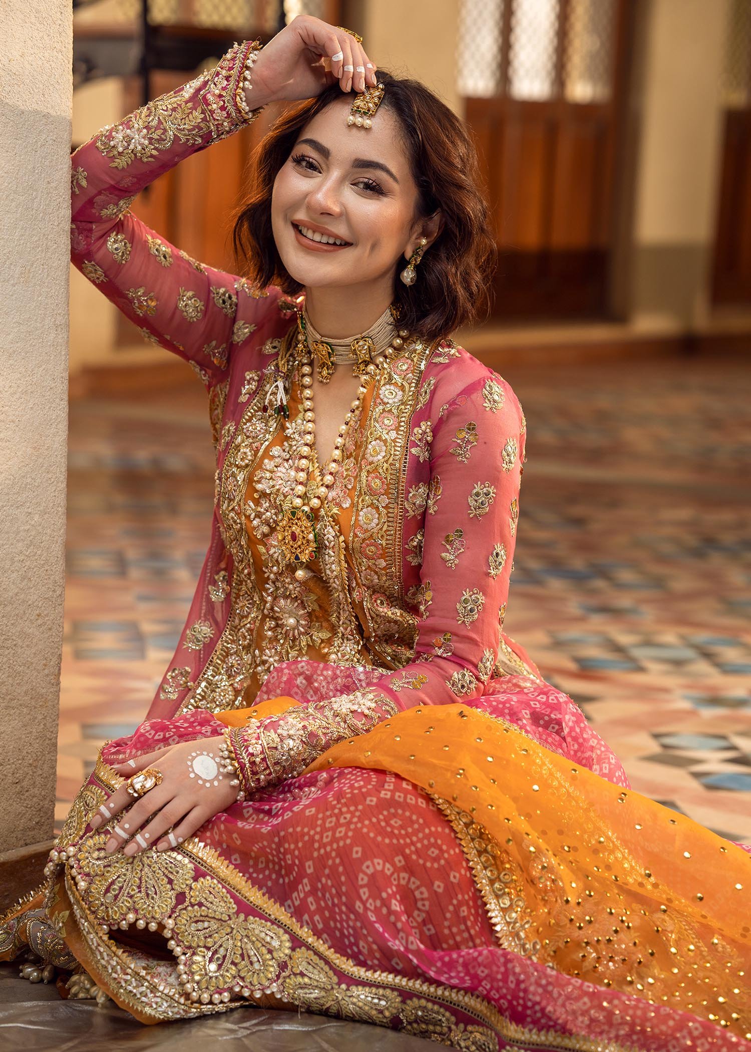 Crimson Mehndi Galore Embroidered Organza Party Wear Suit – Dupatta & Border Detailing Crimson Mehndi Galore Embroidered Organza Party Wear Suit - Four-Sided Embroidered Dupatta & Pallu Border | IQNAZ